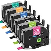Labelife 6-Pack Replace Brother P Touch Label Tape, TZe TZ Tape 12mm 0.47 Laminated Color Label Maker Tape for Brother PT-D210 PT-H110 PT-D220 PT-D400, White on Pink/Lime Green/Orange/Blue/Green/Black