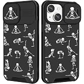 Goocrux (2in1 for iPhone 15 Case Skull Skeleton Women Boys Goth Phone Cover Fun Gothic Cute Cool Spooky Black Funny Design with Slide Camera Cover Protective Stand Holder for iPhone 15 Cases 6.1''