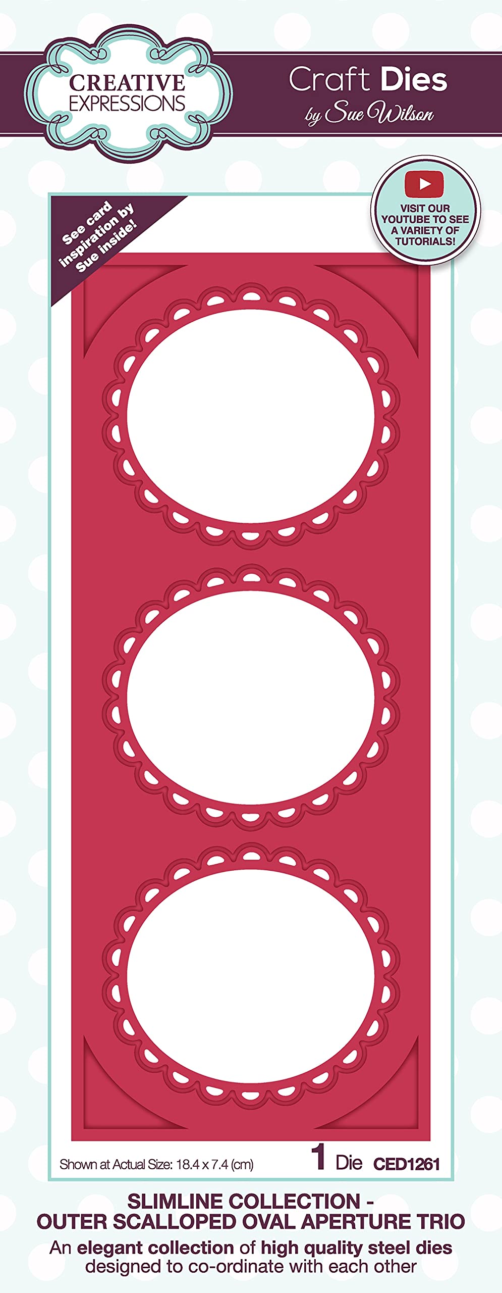 Creative Expressions Sue Wilson-Slimline Outer Scalloped Oval Aperture Trio-Craft Die, Metal, Size 18.4 x 7.4 cm CED1261