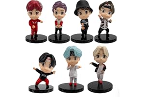 SURPRISESEPTEMBER 7pcs BTS Cake Toppers Character Set of Action Figures Toys，Mini Figurines Dolls Birthday Party Supplies Car Desktop BTS Birthday Decorations (D)