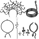 Huquary 8 Pcs Halloween Medusa Jewelry Set Snake Costumes Accessories Bracelet Necklace Earring Ring Headpiece Punk Jewelry Gothic Tiara Headband Party Outfit Accessories for Women