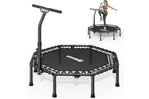 BCAN 51" Octagonal Mini Trampoline, Max Load 450 LBS Fitness Trampoline with T-Adjustable Handle Bar, Silent Bungees, Larger, More Stable, Quieter Exercise Rebounder for Adults Indoor/Garden Workout
