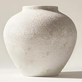 White Rustic Large Round Vase for Table Centerpieces 11 inches, Arina Vase, Earthy Stone Look, Textured, Modern Homes Farmhouse Centerpiece Decor