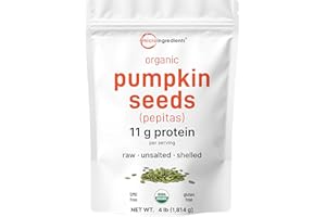 MICRO INGREDIENTS Organic Pumpkin Seeds, 4lbs | Raw, Unsalted, & Shelled – Whole Pepitas | Pumpkin Seeds to Eat | Great for Baking, Smoothies, & Salad Toppings | Natural Source of Essential Fatty Acids, Protein, & Iron