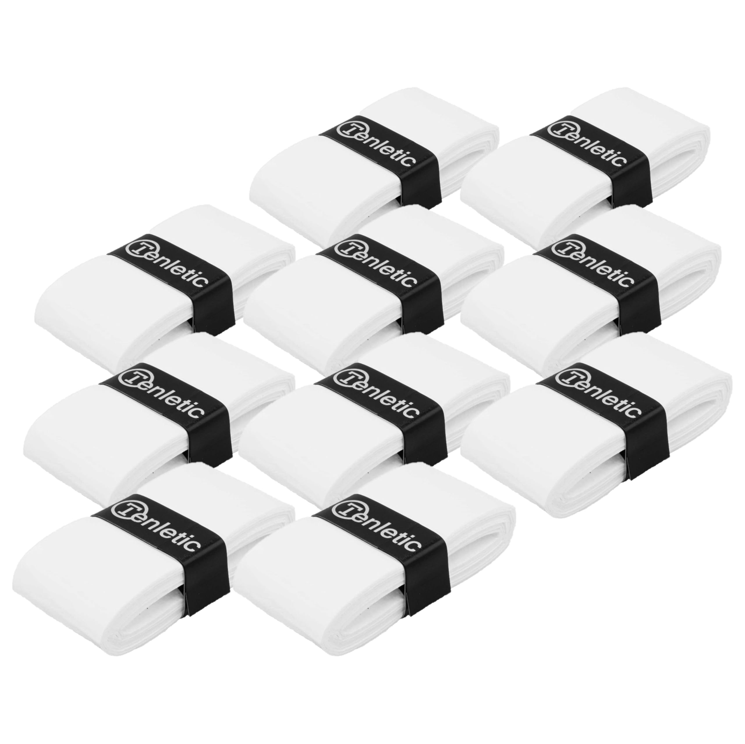 Tenletic Tacky Racket Overgrip Tape - 0.60 mm thickness - Anti Slip Tacky Overgrip Tape for Tennis, Squash, Badminton and Other Racquet Sports (10-Pack White)