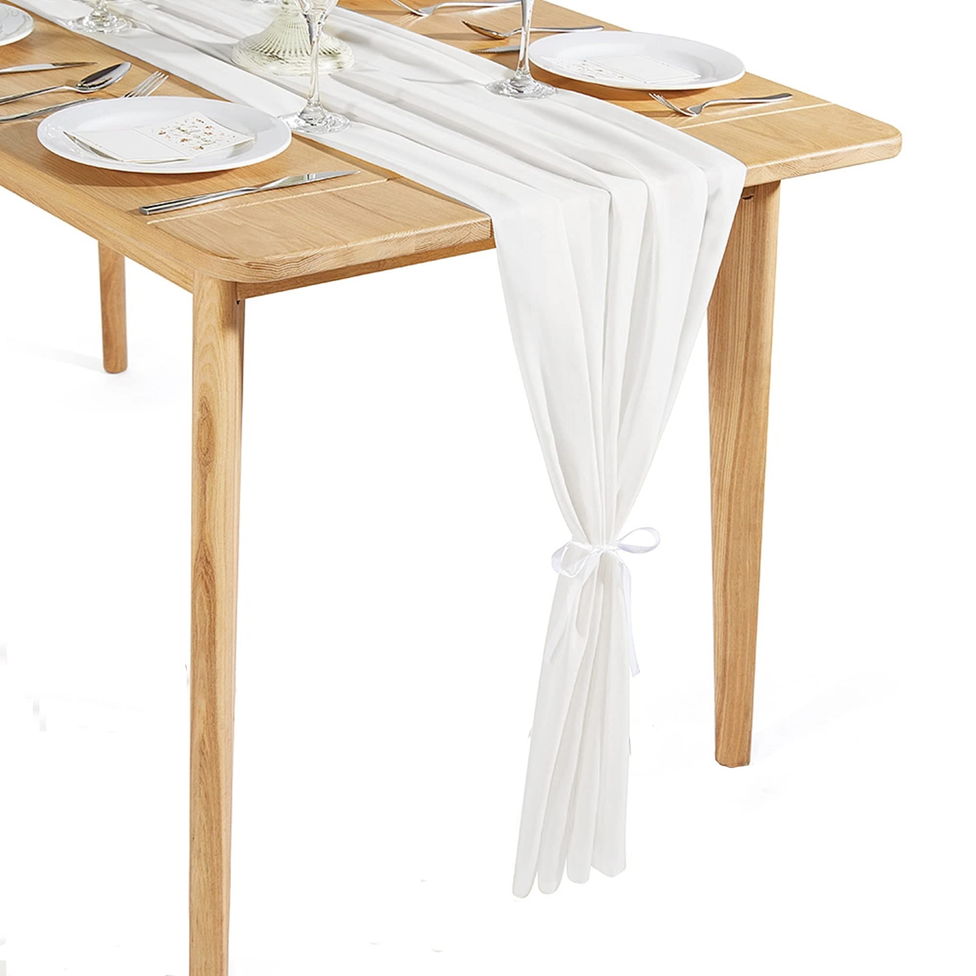 Time to Sparkle 2PCS 10FT Chiffon Table Runner Wedding Decor 28x120 inches Gauze Table Runner Rustic Sheer Table Decor for Romantic Bridal Shower Baby Shower Birthday Party Ivory