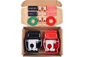 HGNVGZ Battery Terminal Connectors, Military Spec Positive Negative Heavy Duty Auto Car Marine Battery Terminal,with 4 Pcs 2 Gauge 3/8" Copper Lugs,4 Heatshrink,2 Cover and Anti Corrosion Washers (Kit)