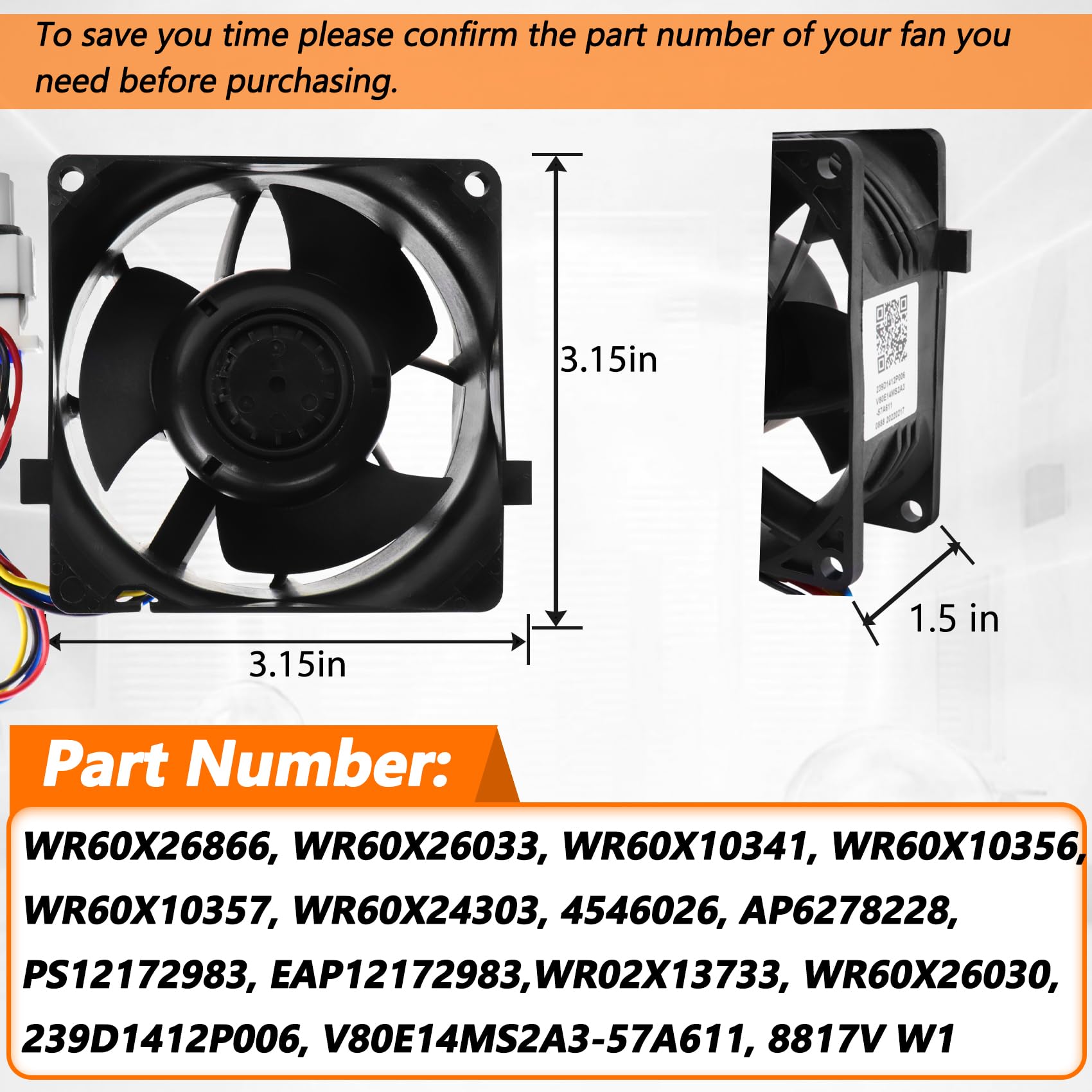 2025 Upgraded OEM WR60X26866 Refrigerator Evaporator Fan Motor, Compatible with GE Refrigerator, Replace V80E14MS2A3-57A611, WR60X10341, WR60X10356, WR60X10357, etc.