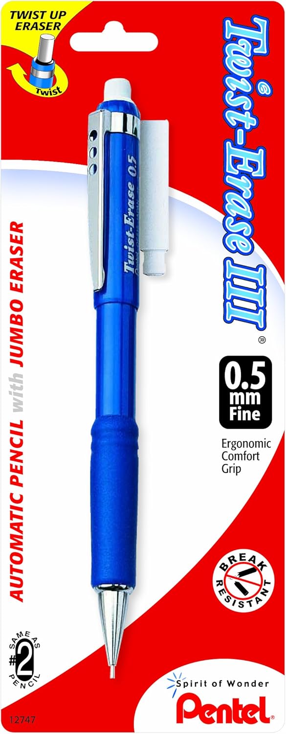 Pentel Twist-Erase III Automatic Pencil with 2 Eraser Refills, 0.7mm, Assorted Barrels, 2 Pack (QE517BP2-K6) : Mechanical Pencils : Office Products