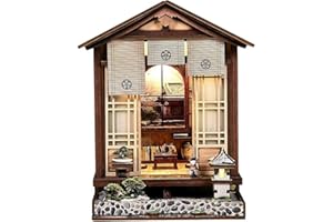 Book Nook Kit for Adults, DIY Japanese Miniature House with LED Light, 3D Wooden Puzzle for Bookshelf Decor, Unique for Birth