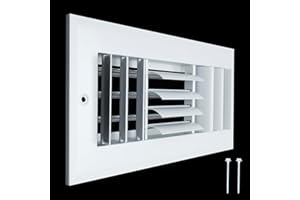 Handua 10"W x 4"H [Duct Opening] Aluminum 3-Way Adjustable Air Supply Grille | Curved Blade Register Vent Cover for Sidewall & Ceiling | White | Outer Size: 11.75"W x 5.75"H for 10x4 Duct Opening