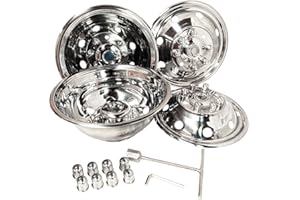 Deebior 4pcs Front Rear Polished Stainless Steel Wheel Simulators for 74-99 Ram 3500,16" Dually 8 Lug 8 Hand Hole Bolt On Hub Caps Nice Looking Skins Liners Covers for 74-98 Ford F350,92-21 E350/E450