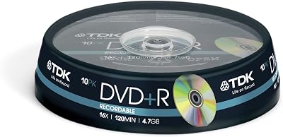 TDK DVD+R 4.7GB 16x Recordable Disc 10 Pack Cakebox
