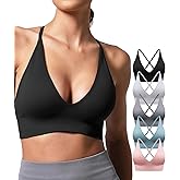V Neck Adjustable Spaghetti Straps Sports Bra for Women, Padded Criss Cross Back Longline Yoga Bra Workout Crop Top Multipack