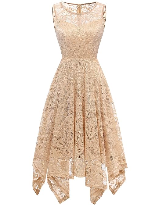 GardenWed Elegant Kleid aus Spitze Damen Retro Ärmellos Unregelmässig Cocktailkleider Brautkleider