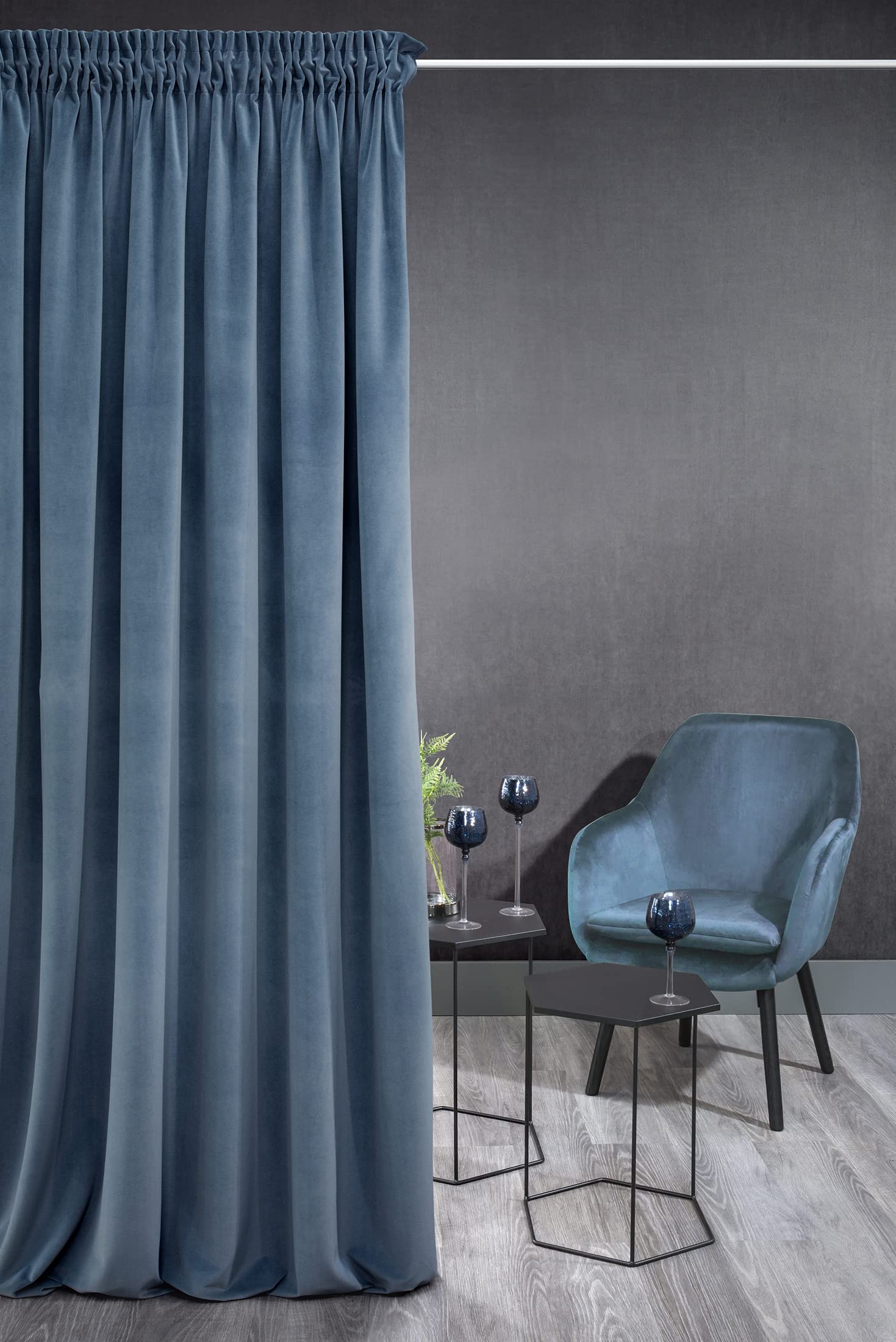 Eurofirany KRISTI Velvet Curtain with Rufflette Tape - 1 pc. Thermal Curtain, Blackout Curtain for Bedroom Living Room Dining Room, Density 330g/m², W55 x L106, Dark Blue