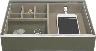 Stackers Olive Green Valet Tray with Acrylic Display Lid - Organiser