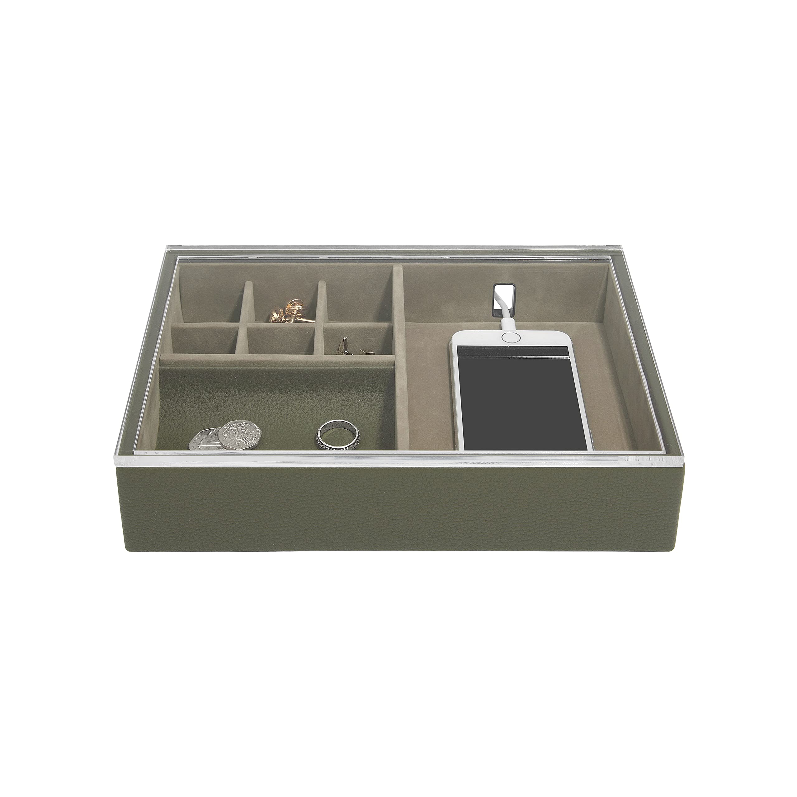 Stackers Olive Green Valet Tray with Acrylic Display Lid