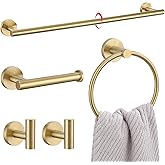 Lairuier 5 Pieces Brushed Gold Bathroom Accessories Set, 23.6 Inch Bath Towel Bar Set, SUS304 Stainless Steel Bathroom Hardware Set Round Toilet Paper Holder Set Wall Mounted