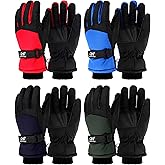 Eurzom 4 Pairs Kids Waterproof Winter Snow Gloves Ski Windproof Adjustable Gloves for Boy Girl Outdoor Warm, 4 Colors