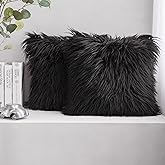 Phantoscope Pack of 2 Faux Fur Solid Throw Decorative Pillow Cover Cushion Covers Luxury Soft Decorative Pillowcase Fuzzy Pillow Covers for Bed/Couch,Black 20 x 20 Inches