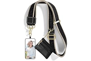 Nipichsha Crossbody Phone Strap with Wallet, Clip and Go Strap for Phone with Wallet, Adjustable Crossbody Cell Belt with Zippered Pouch, Neck Shoulder Cell Lanyard for Women, Black Great Wall