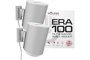 Sound Bass ERA100 Wall Mount Bracket, Tilt and Swivel, White, Twin (2pcs), Compatible with Sonos ERA 100, Effortless Installation, Includes Mounting Kit, Double, Pair