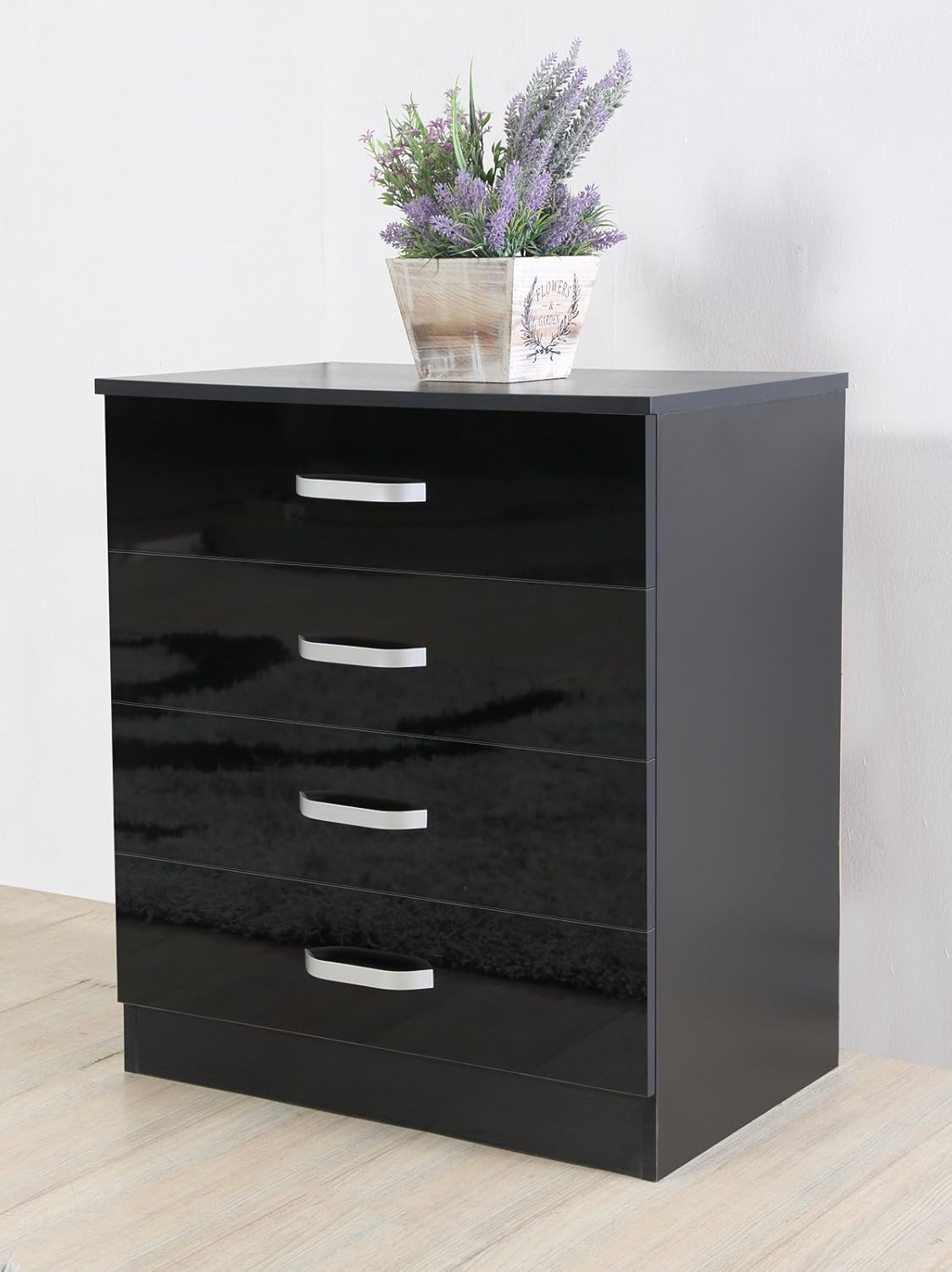 AFN High Gloss 4 Drawer Chest Bedroom Storage Furniture Cream White