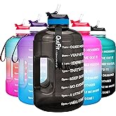 QuiFit Motivational Gallon Water Bottle - with Straw & Time Marker BPA Free Large Reusable Sport Water Jug with Handle for Fitness Outdoor Enthusiasts Leak-Proof