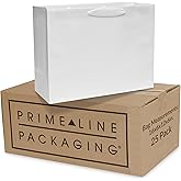 Prime Line Packaging White Paper Bags, Reusable Shopping Gift Bags with Handles for Holidays, Weddings, Birthdays, Thank you, Bulk, Large, 16x6x12, 25 Pack