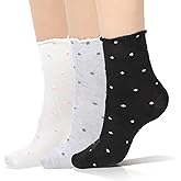 Tweruna 3 Pairs of Polka Dot Socks for Women, Women Ruffle Socks, Cute Ruffle Ankle Sock for Woman