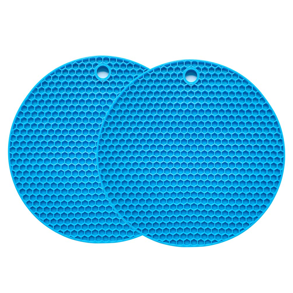Silicone Trivets Mat Multi-Purpose Drying Trivet Mat Heat Resistant to 464°F, Pot Holder, Waterproof, (Set of 2) Non Slip, Flexible, Durable, Dishwasher Safe (Blue) — image 1