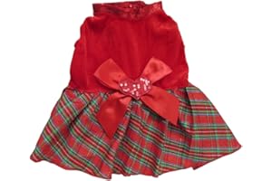 Tangpan Bow-Knot Christmas Pet Plaid Skirt Dog Clothes Santa Dress Size XS
