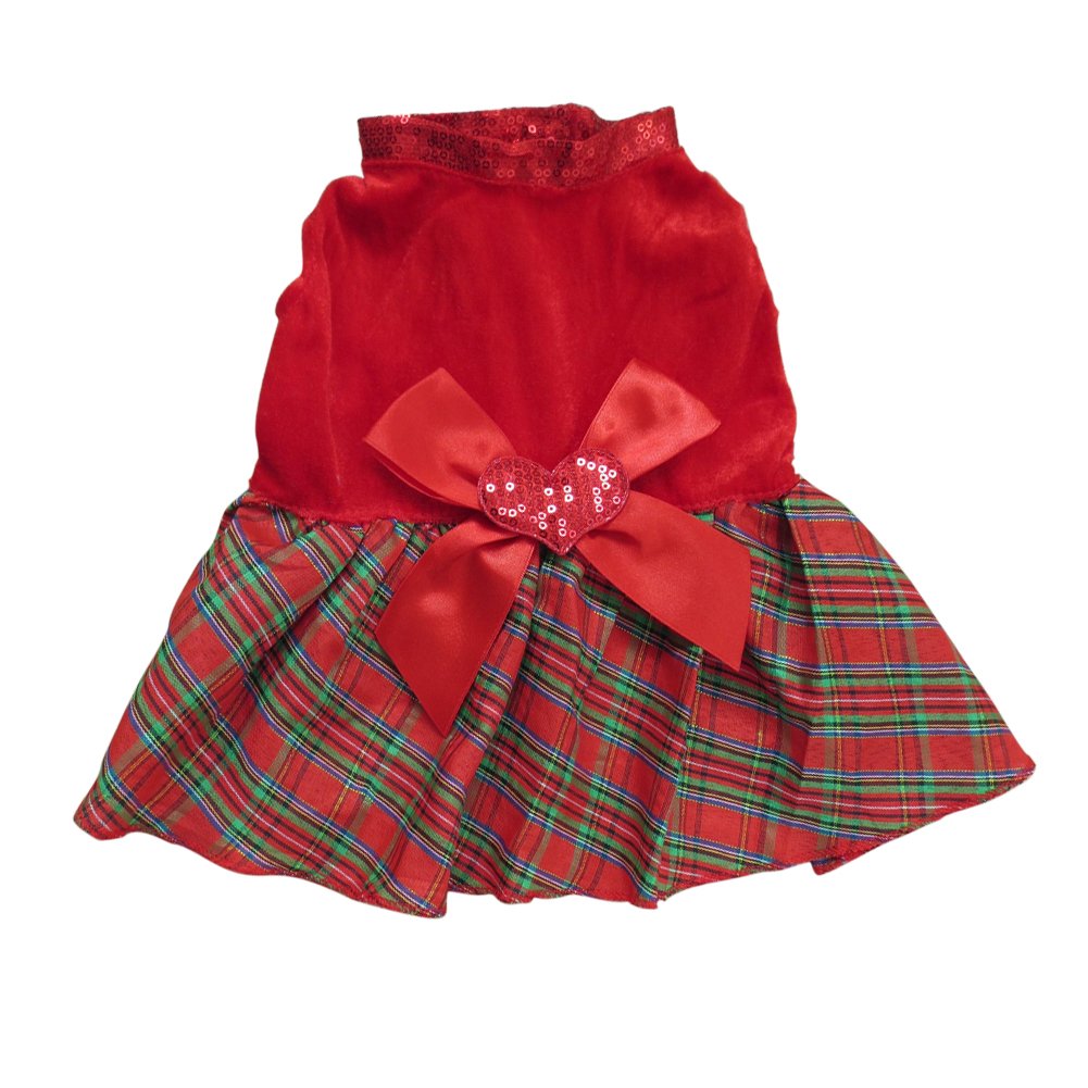 Tangpan Bow-Knot Christmas Pet Plaid Skirt Dog Clothes Santa Dress Size L