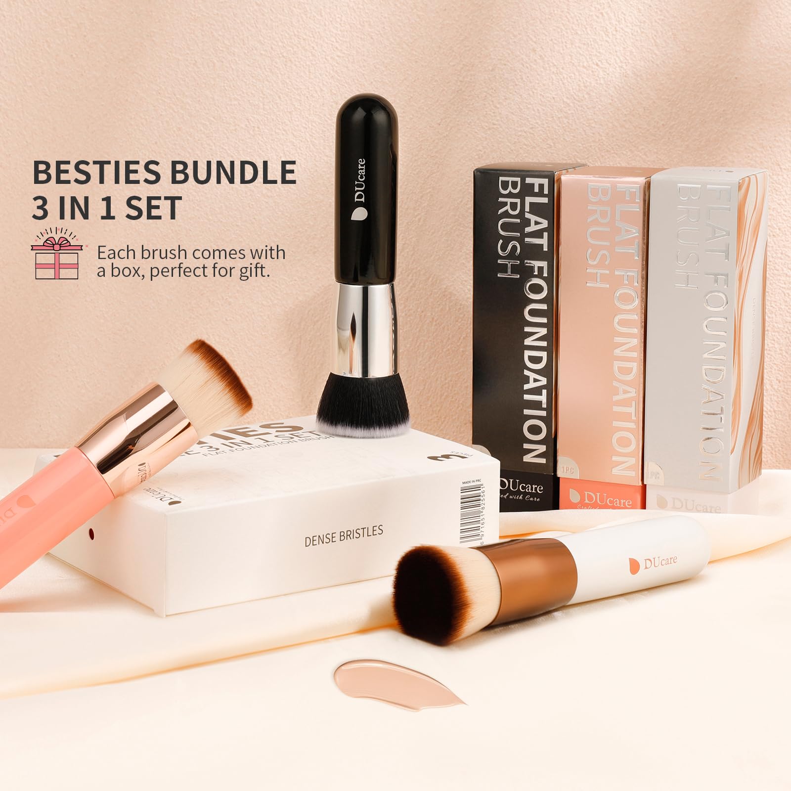 Foundation Brush 3pcs DUcare Flat Top Kabuki Brush Synthetic Professional Makeup Brushes Liquid Blending Mineral Powder Buffing Stippling