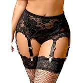 ohyeah 6-Strap Easy-Use Clip Lace Garter Belt for Thigh Highs Stockings | Stockings Suspenders, Garter Belts, Plus Size Garters Lingerie for Women, XS-4XL, Adjustable Fit, Wedding Underwear Panty