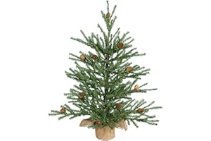 Vickerman Unlit Carmel Pine Artificial Christmas Tree with Pine Cones and Burlap Base, 18"