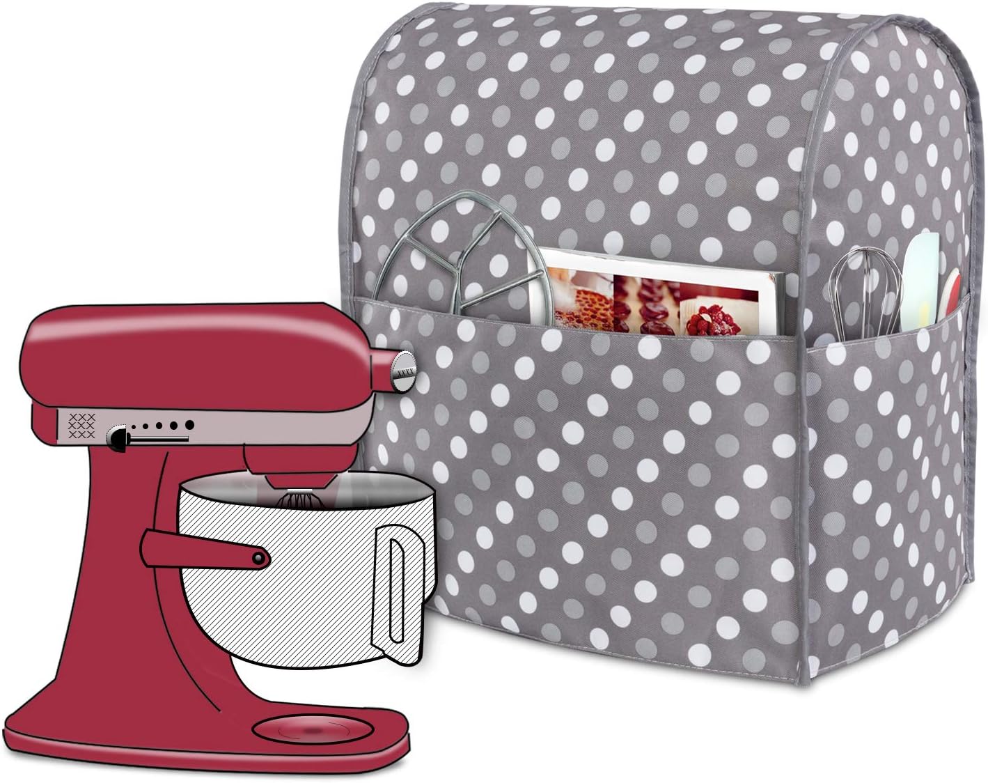 Luxja Dust Cover Compatible with 6-8 Quart Stand Mixer, Cloth Cover with Pockets for Stand Mixer and Extra Accessories (Compatible with All 6-8 Quart Stand Mixer), Gray Dots