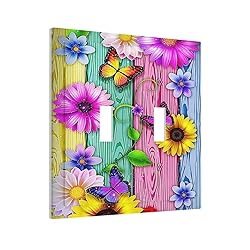 Rustic Colorful Butterfly Sunflower Rainbow Wood