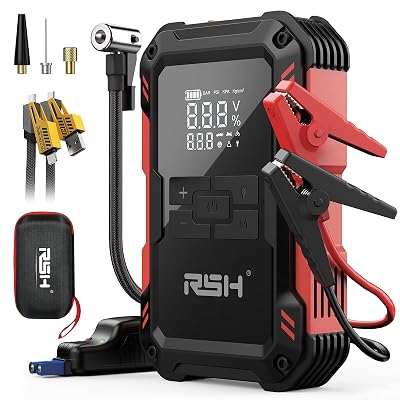 Car Jump Starter with Air Compressor 4000A Peak Battery Jump Starter 14.8V 150PSI Inflator Auto Booster Jump Box (up to 9L Gas,7.0L Diesel Engine),LED Light & 15000MA with USB Quick Charger and Type C