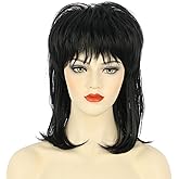 karlery Women Black Wavy Shoulder Length Shaggy Layered Mullet Wig 70s 80s Heavy Metal Rocker Costume Cosplay Wig