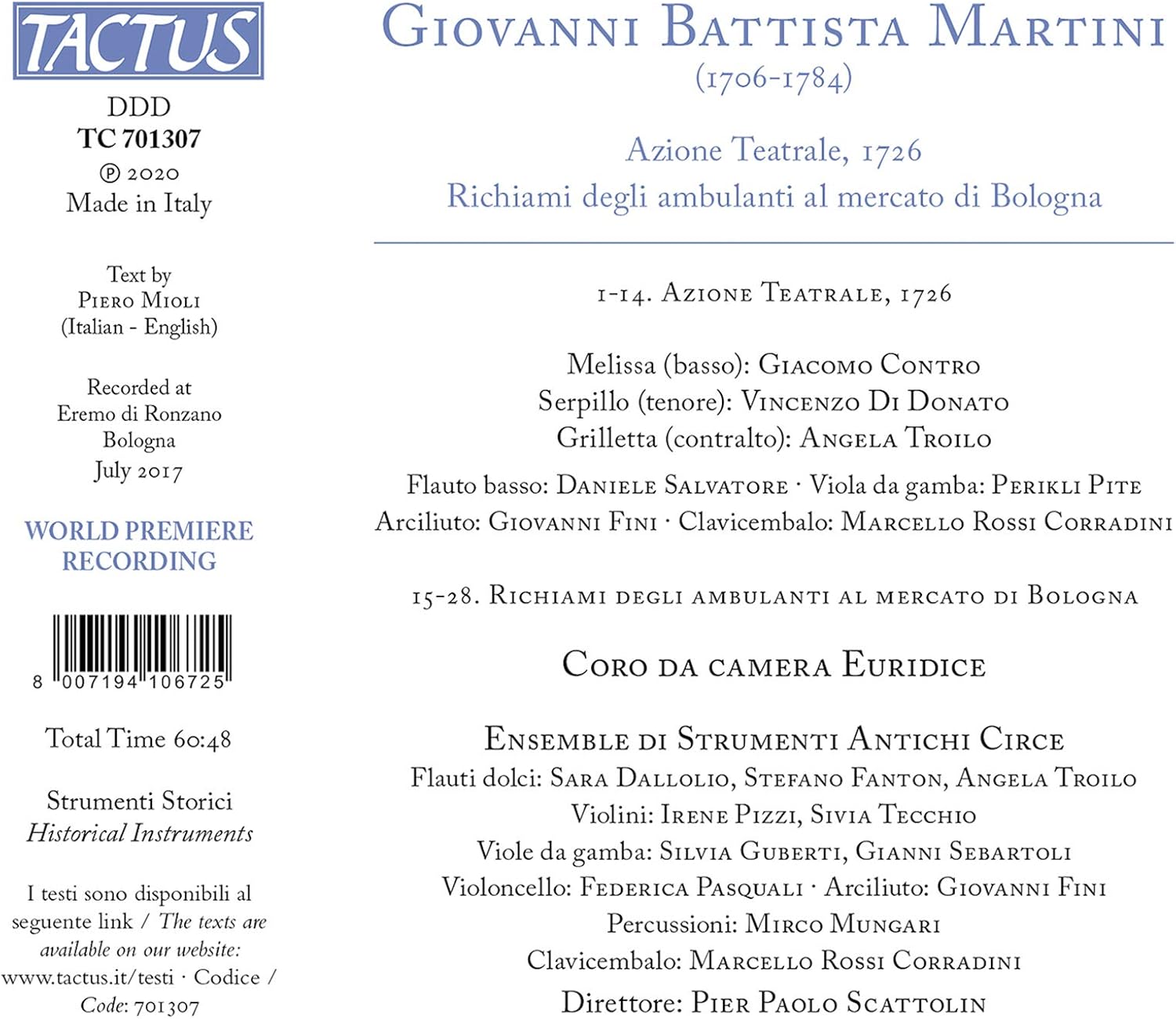 Giovanni Battista Martini: Azione Teatrale, 1726, Richiami degli ambulanti al Mercato di Bologna - Image 4