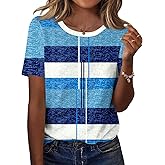 TCOT Women's Tops Summer Short Sleeve Crew Neck Shirts Dressy Casual Blouses for Women S-3XL