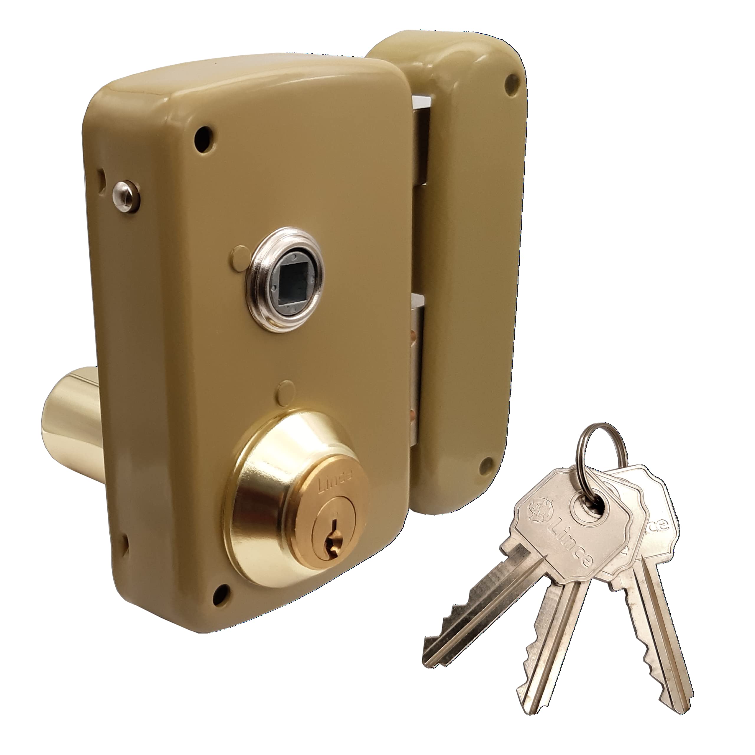 Lince Overlay Lock 5056BHE70D I Narrow Traditional Lock with Serreta Key I Gold Finish I Tube Cylinder Defense Swivel