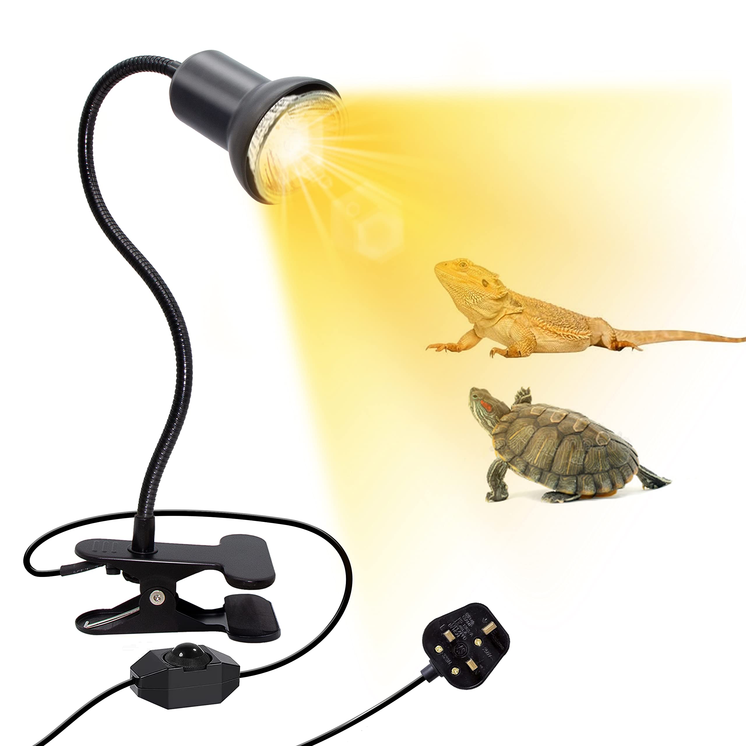 Crzpchas Reptile Heat Lamp, Basking Light with 360° Rotating Heating Light, 40cm Gooseneck, E27 Lamp Holder, Turtle Tank Accessories (without bulb)