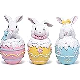 Hodao Easter Bunny Figurines Set of 3 – 5.3" Hand-Painted Resin Decorations with Pastel Easter Egg Design – Perfect for Spring Décor, Tabletops, and Festive Displays (Color 3pcs)