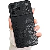LSL Case for iPhone 17 Pro Black Floral Flower Pattern Print Design Soft TPU Full Camera Lens Anti-Drop Anti-Scratch Shockproof Protective Slim Cover for Women Girls