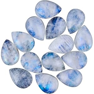 Gemkora 10pcs Rainbow Moonstone Cabochons Gemstone Crystals, Wholesale Bulk Lot, Wire Wrapping, Natural Stones, Jewelry Makin