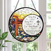 Cross Stained Glass Window Hanging, Bible Catchers Indoor Window Gifts for Grandma Mom Women Men, Christmas Wall Art Decor for Home Garden Doors