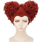 yuehong Adult Women Red Brown Double Buns Wig Anime Cosplay Fashion Party Costume Hair Heat Resistant Synthetic Fibers Fluffy Durable Breathable Wig
